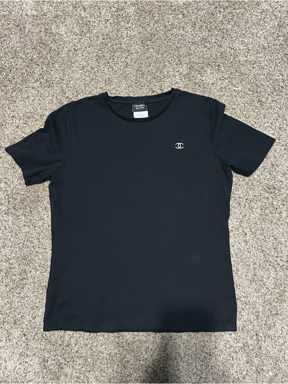 CHANEL Black Short Sleeve Tee with White CC Chest Logo